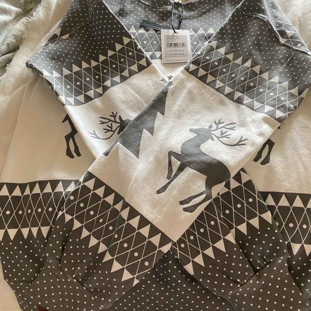Gray and White Reindeer Sweater